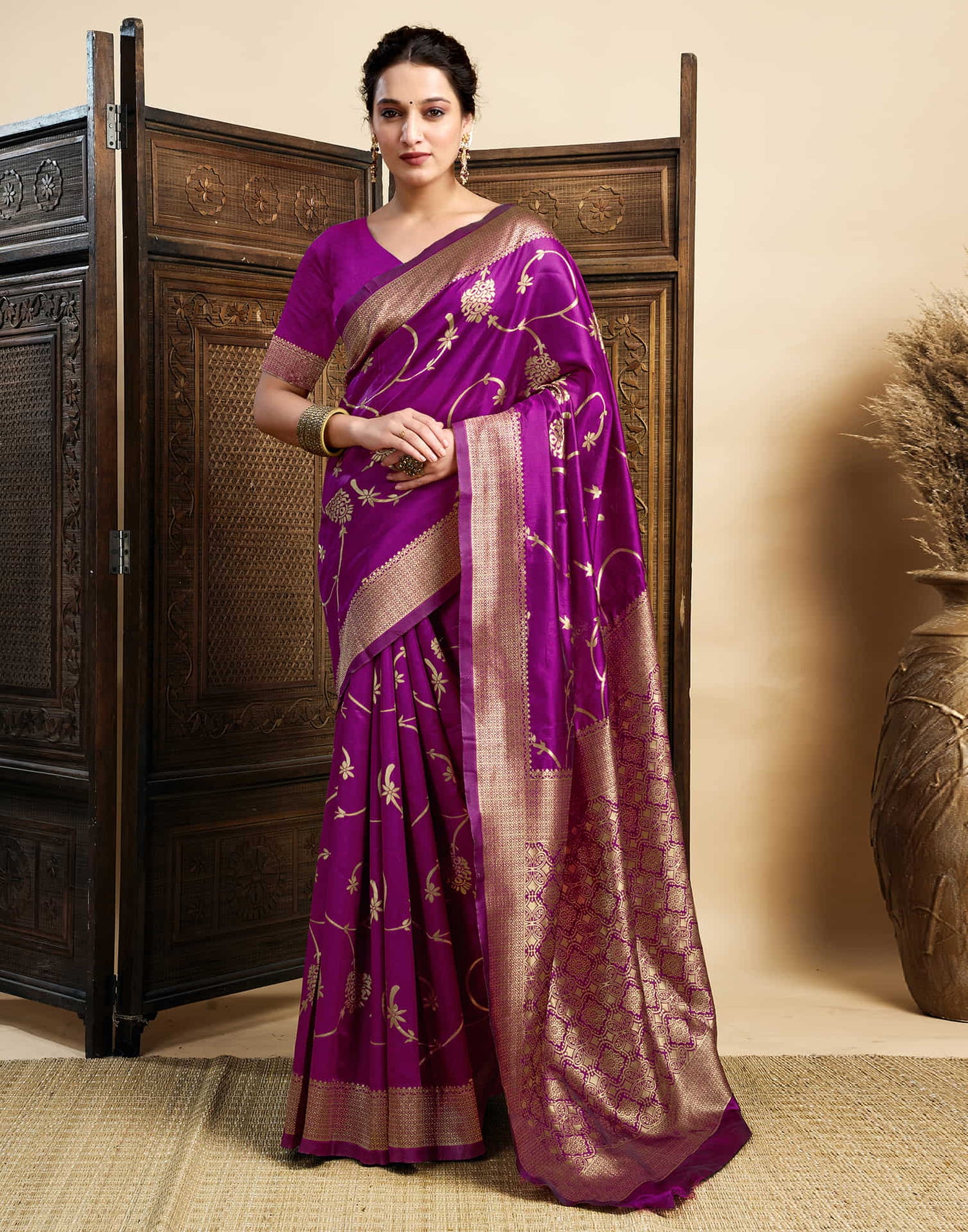 Wine Silk Woven Banarasi Saree