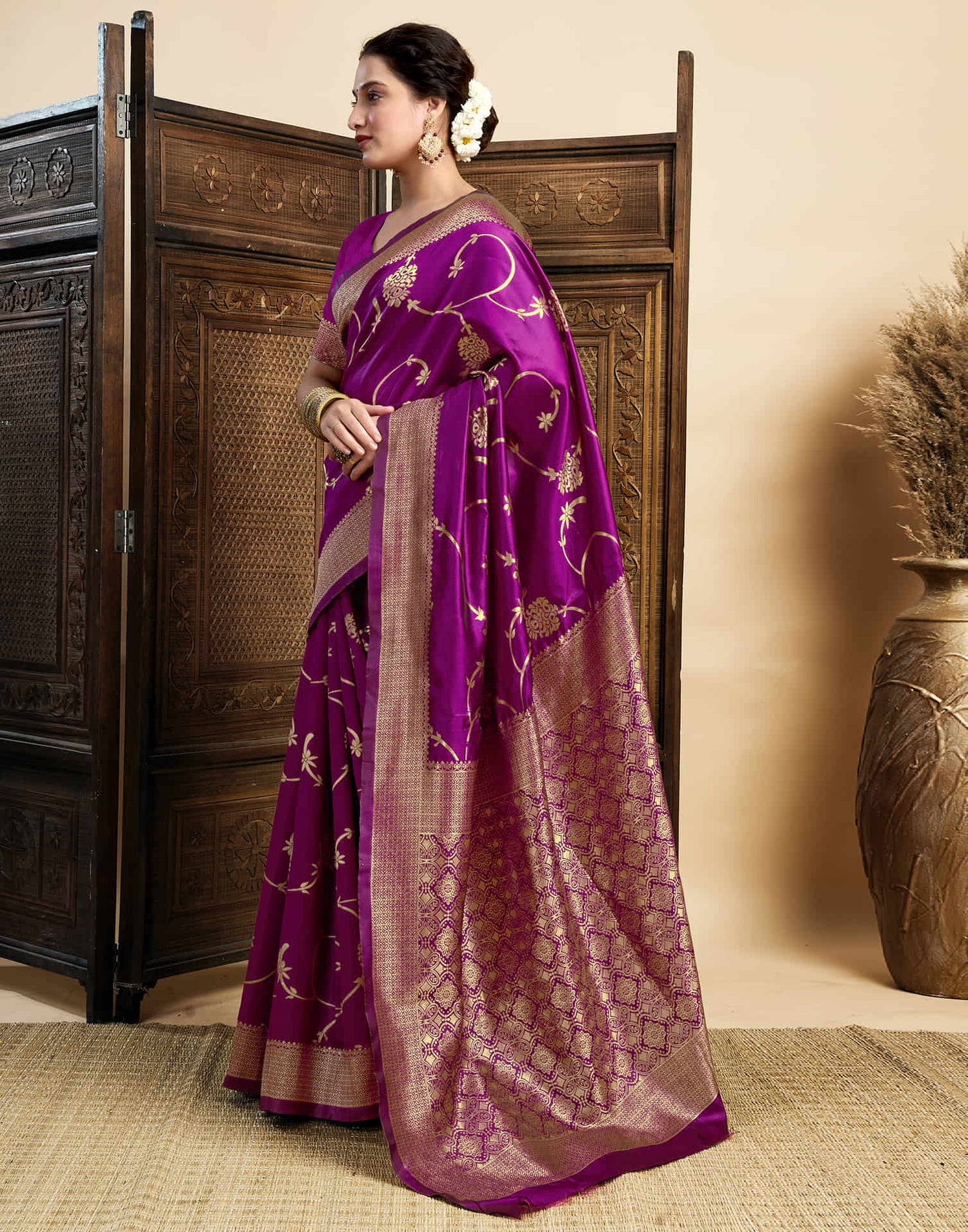 Wine Silk Woven Banarasi Saree