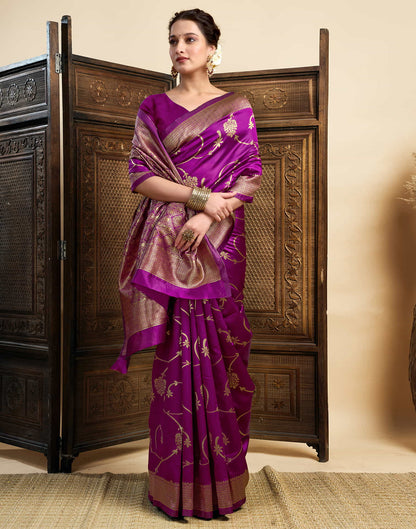 Wine Silk Woven Banarasi Saree