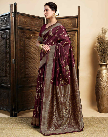 Maroon Silk Woven Banarasi Saree