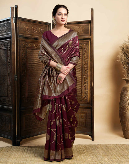 Maroon Silk Woven Banarasi Saree