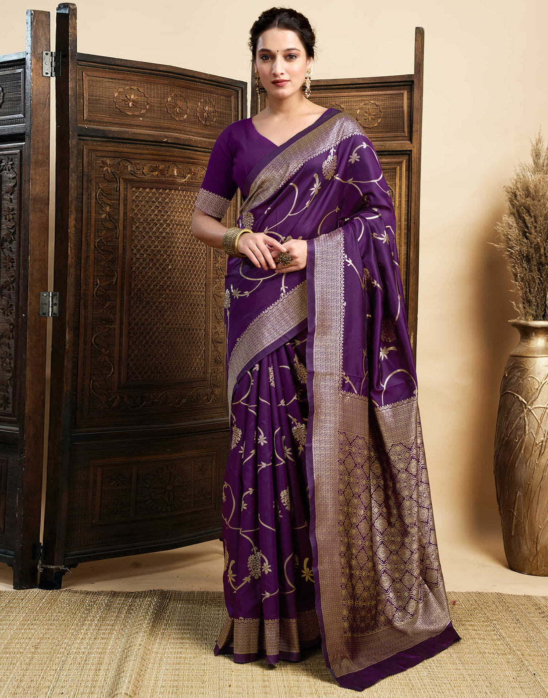 Purple Silk Woven Banarasi Saree