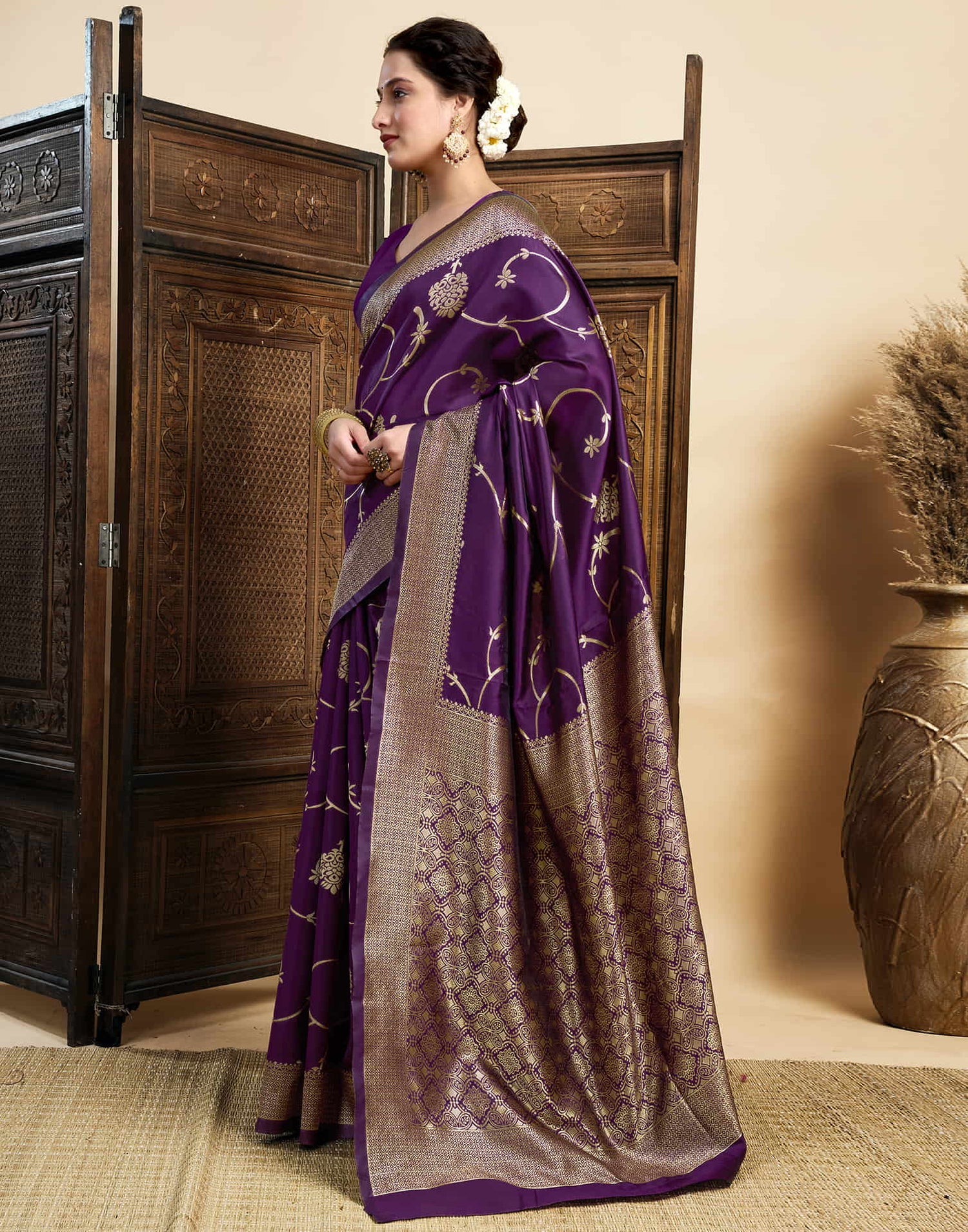 Purple Silk Woven Banarasi Saree