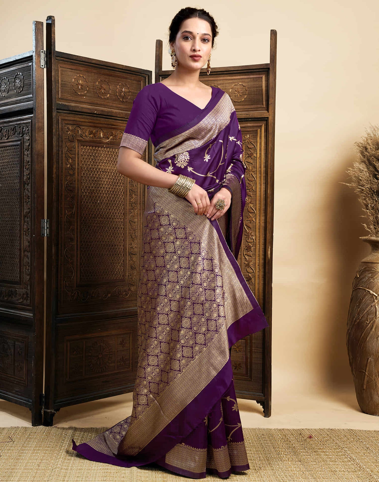 Purple Silk Woven Banarasi Saree