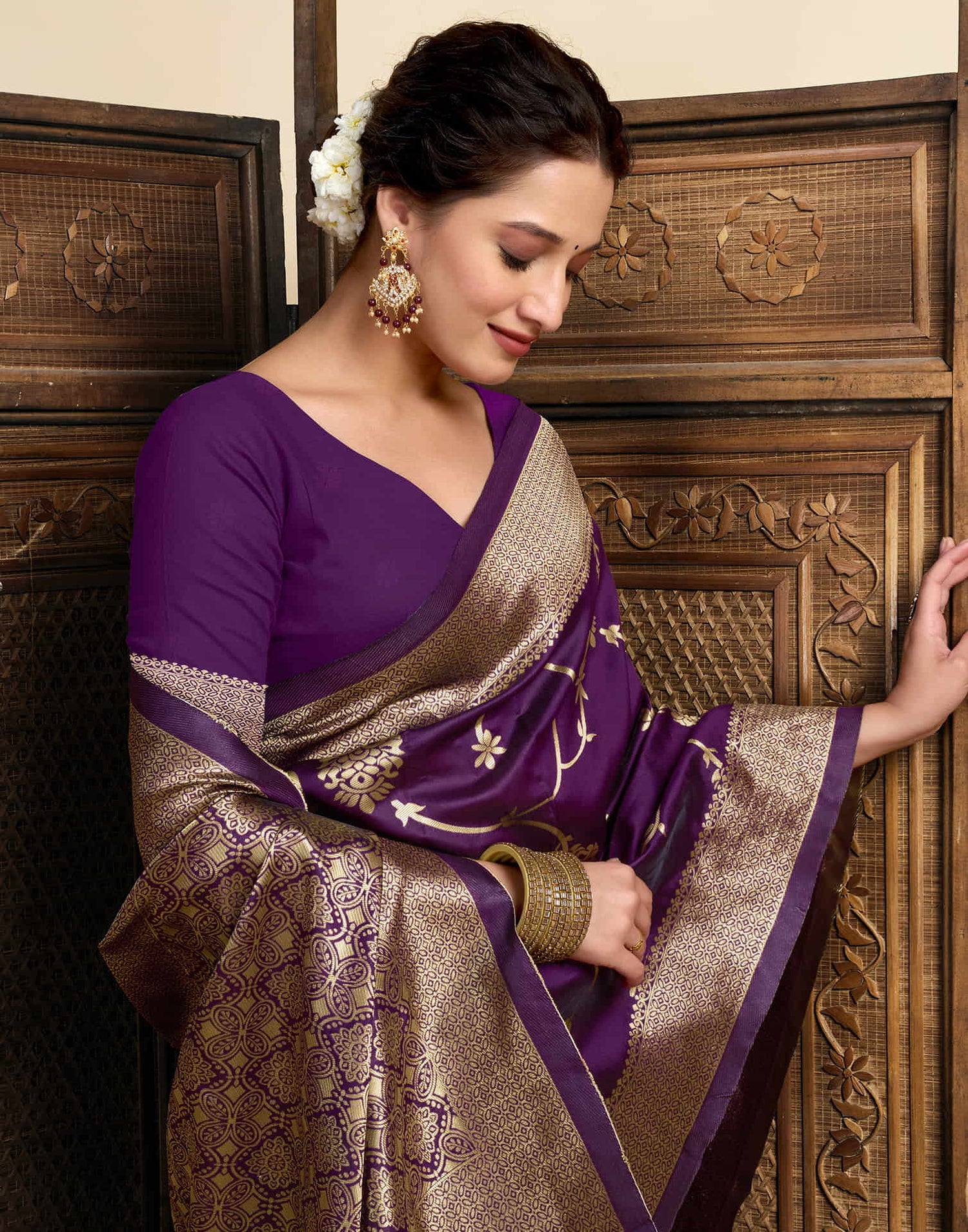 Purple Silk Woven Banarasi Saree