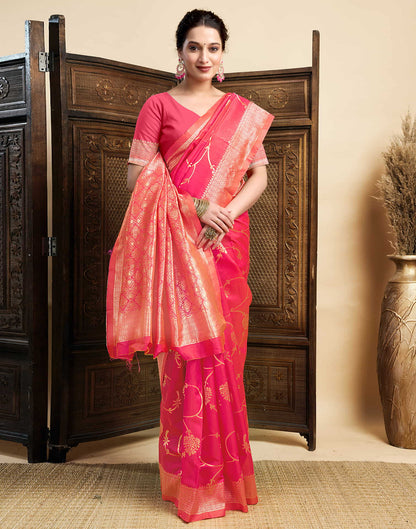 Bright Peach Silk Woven Banarasi Saree