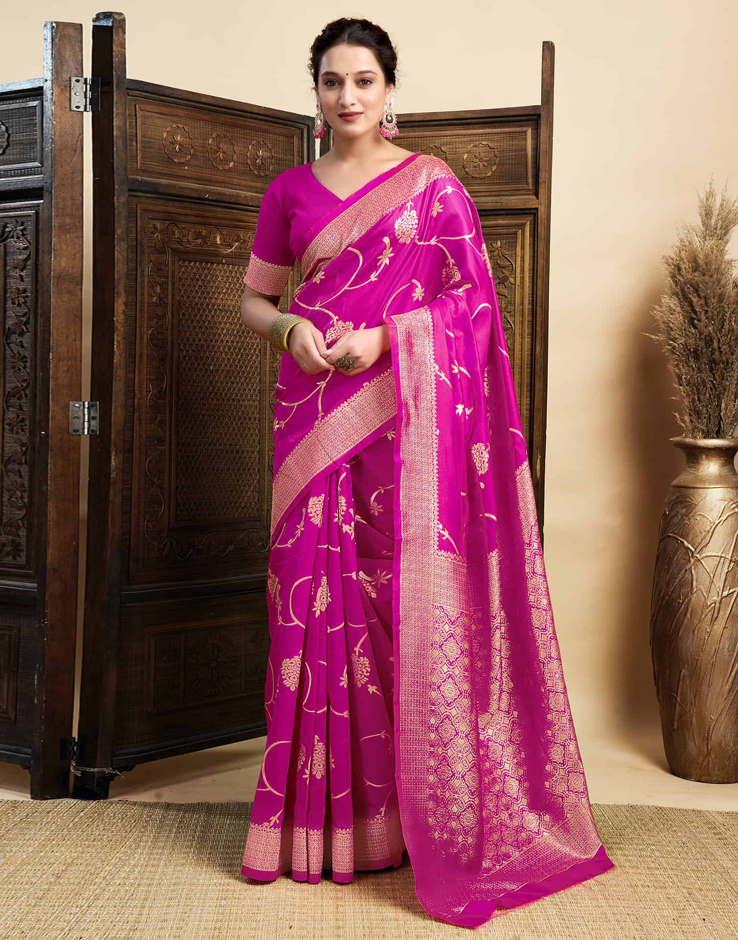 Magenta Silk Woven Banarasi Saree