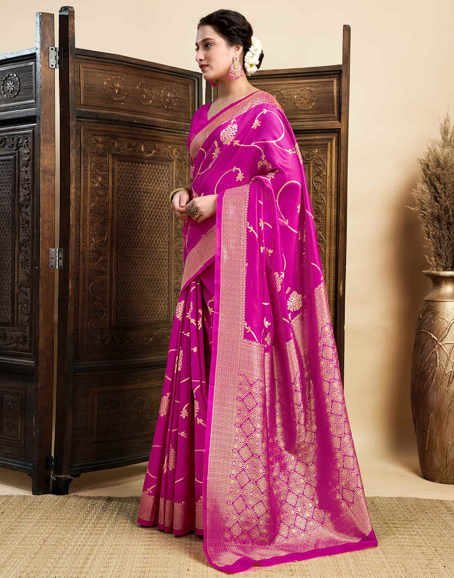 Magenta Silk Woven Banarasi Saree