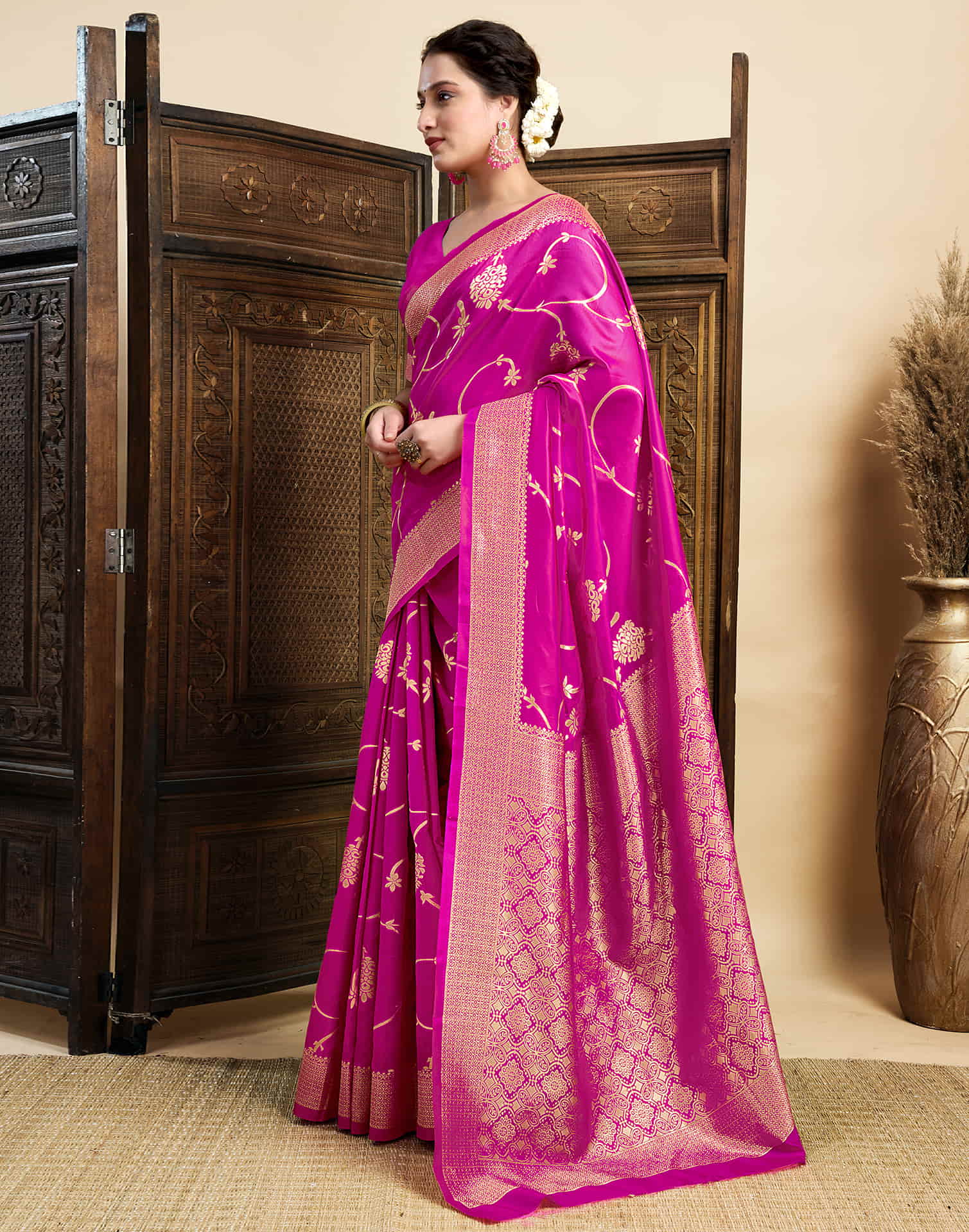 Magenta Silk Woven Banarasi Saree