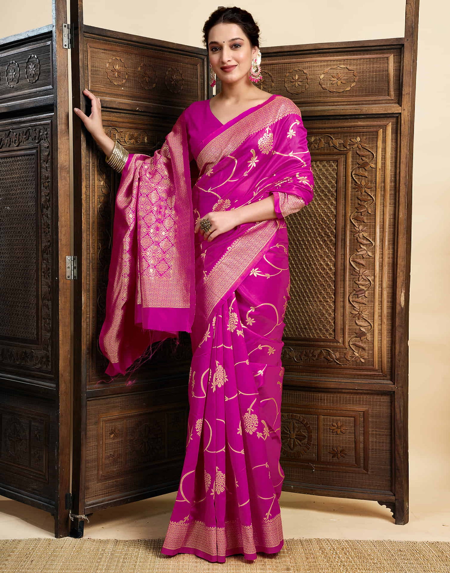 Magenta Silk Woven Banarasi Saree