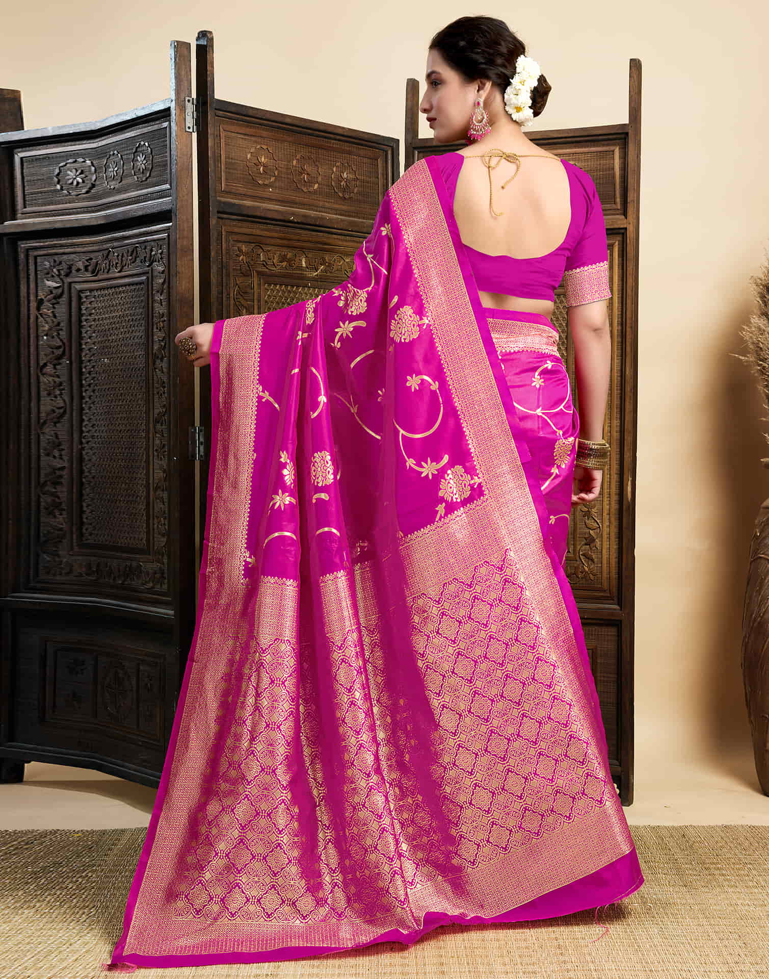 Magenta Silk Woven Banarasi Saree