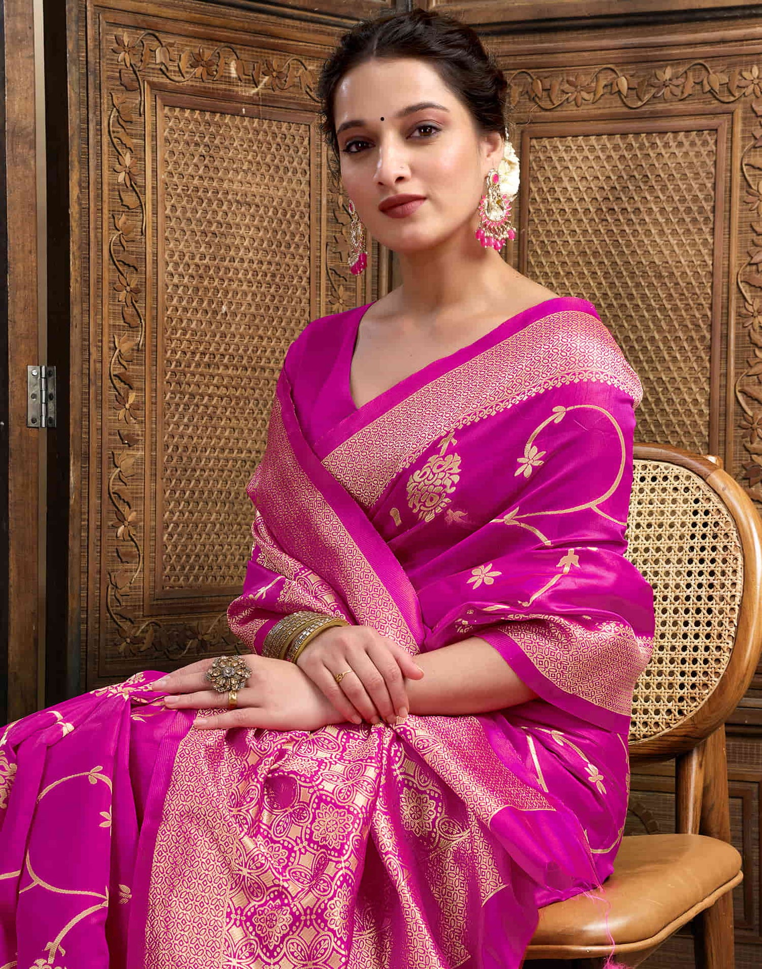 Magenta Silk Woven Banarasi Saree