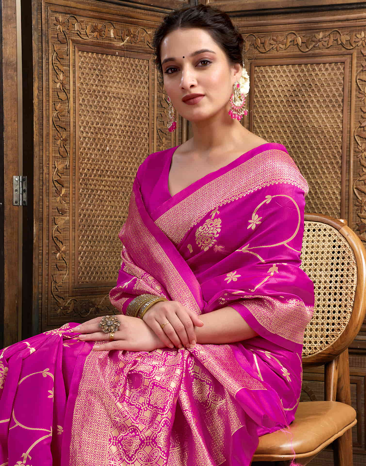 Magenta Silk Woven Banarasi Saree