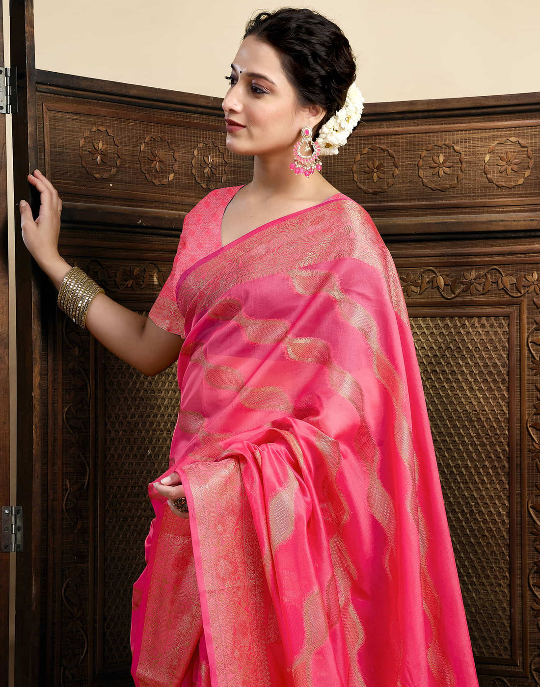 Pink Silk Woven Saree