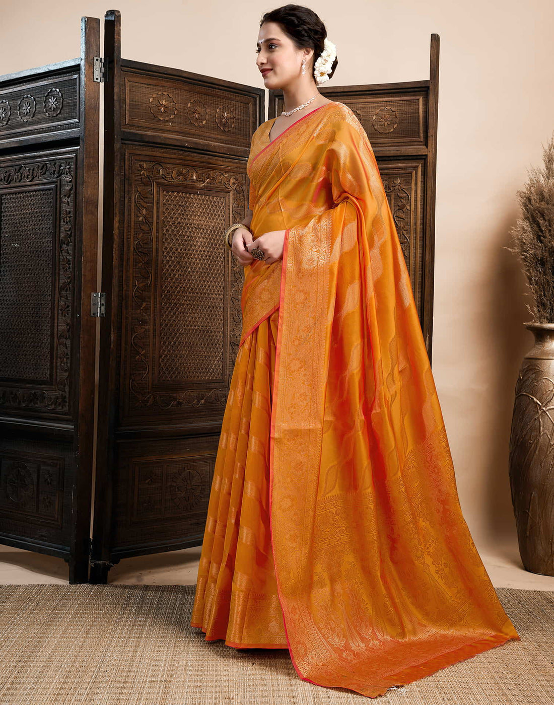 Turmeric Yellow Silk Woven Saree