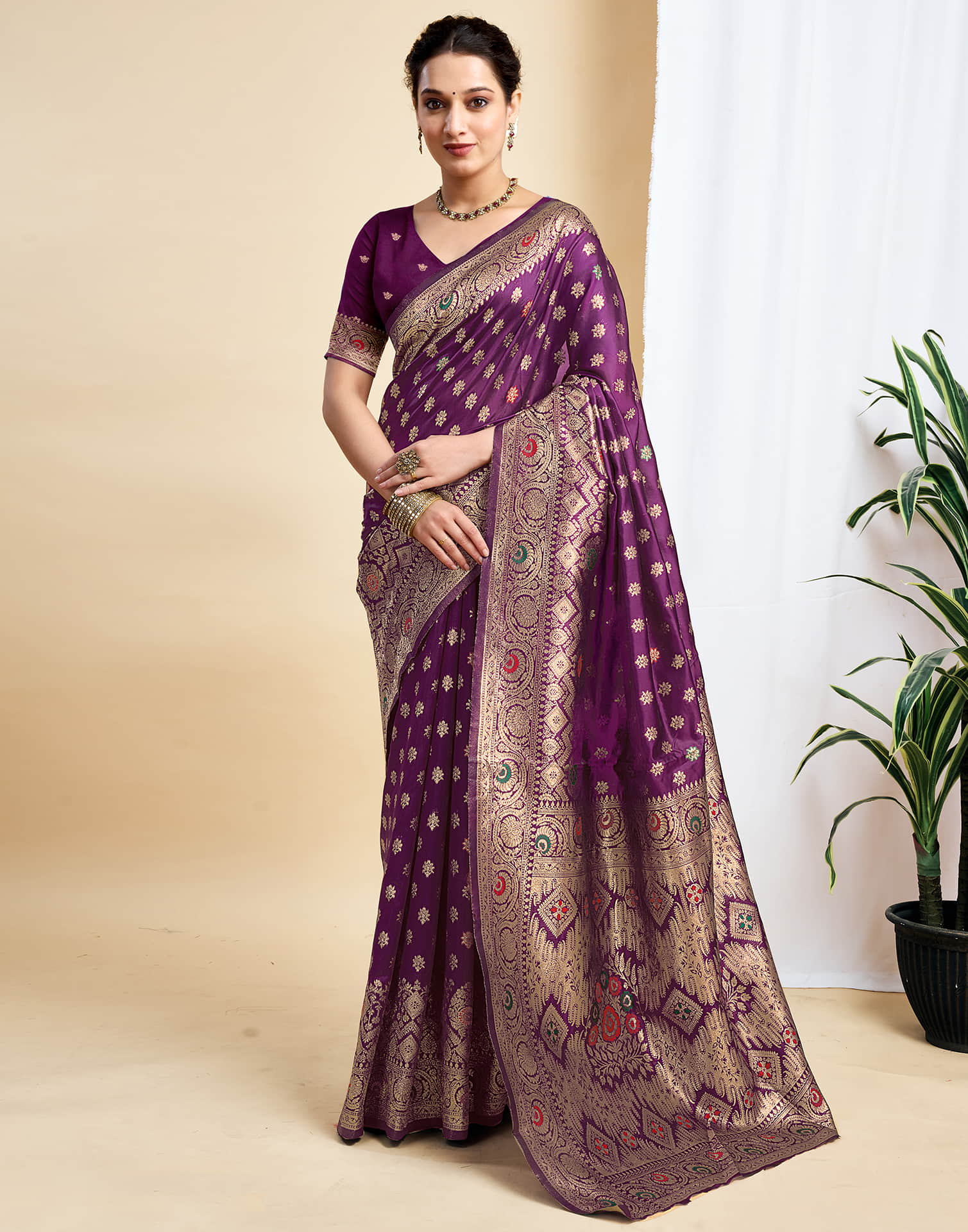 Wine Silk Woven Kanjivaram Saree