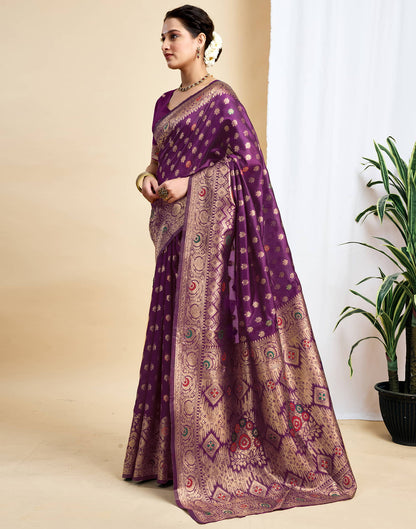 Wine Silk Woven Kanjivaram Saree