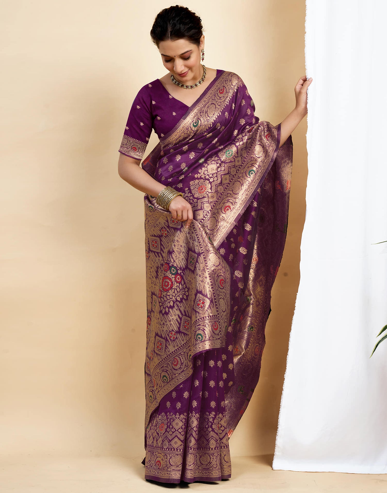 Wine Silk Woven Kanjivaram Saree