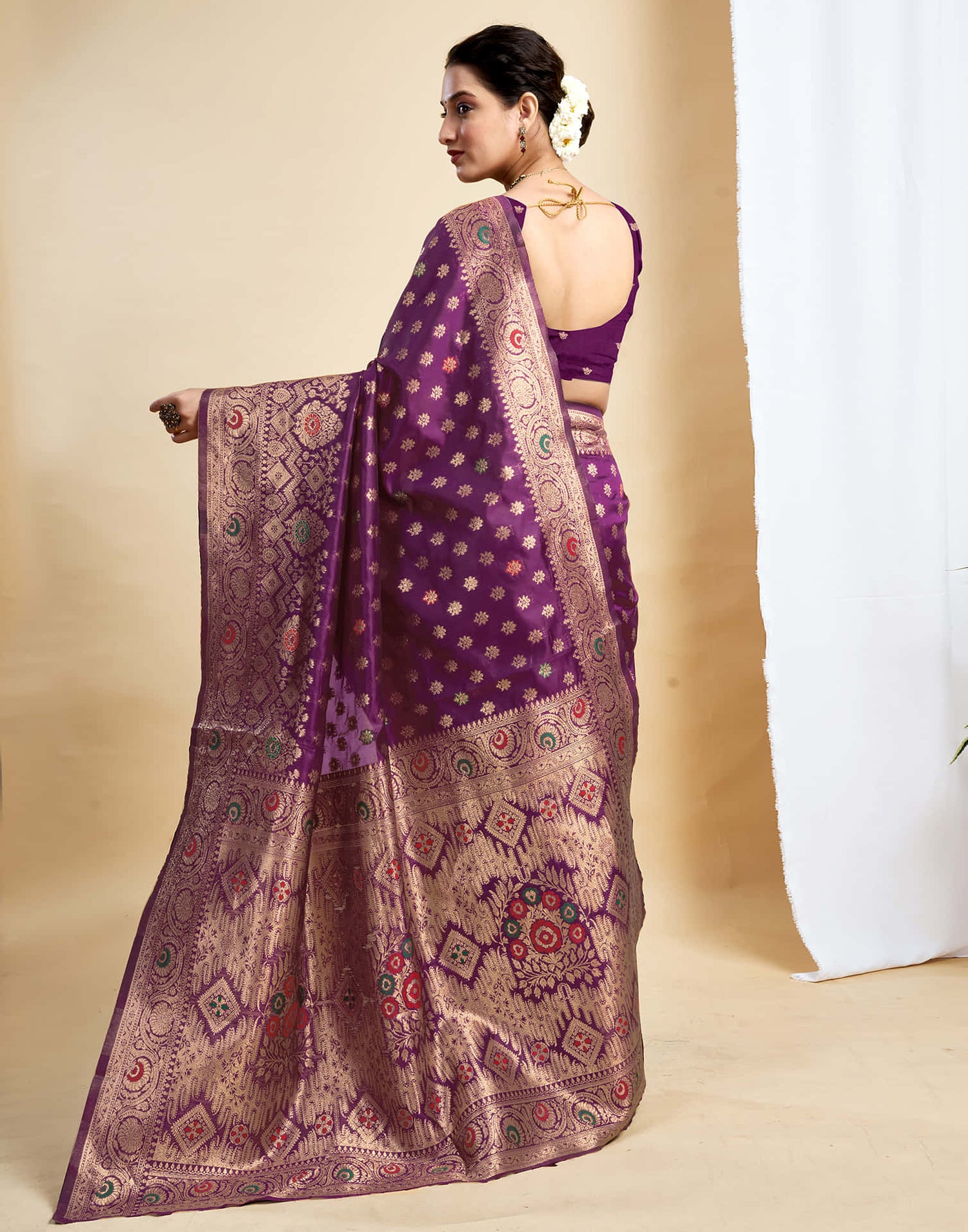 Wine Silk Woven Kanjivaram Saree