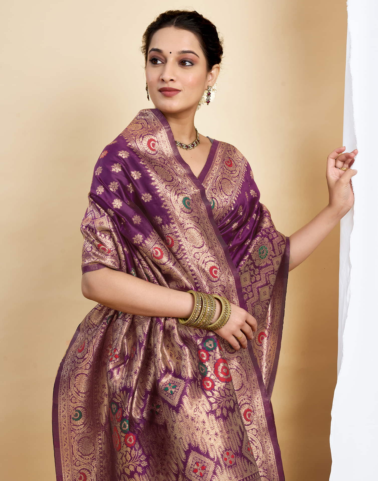 Wine Silk Woven Kanjivaram Saree