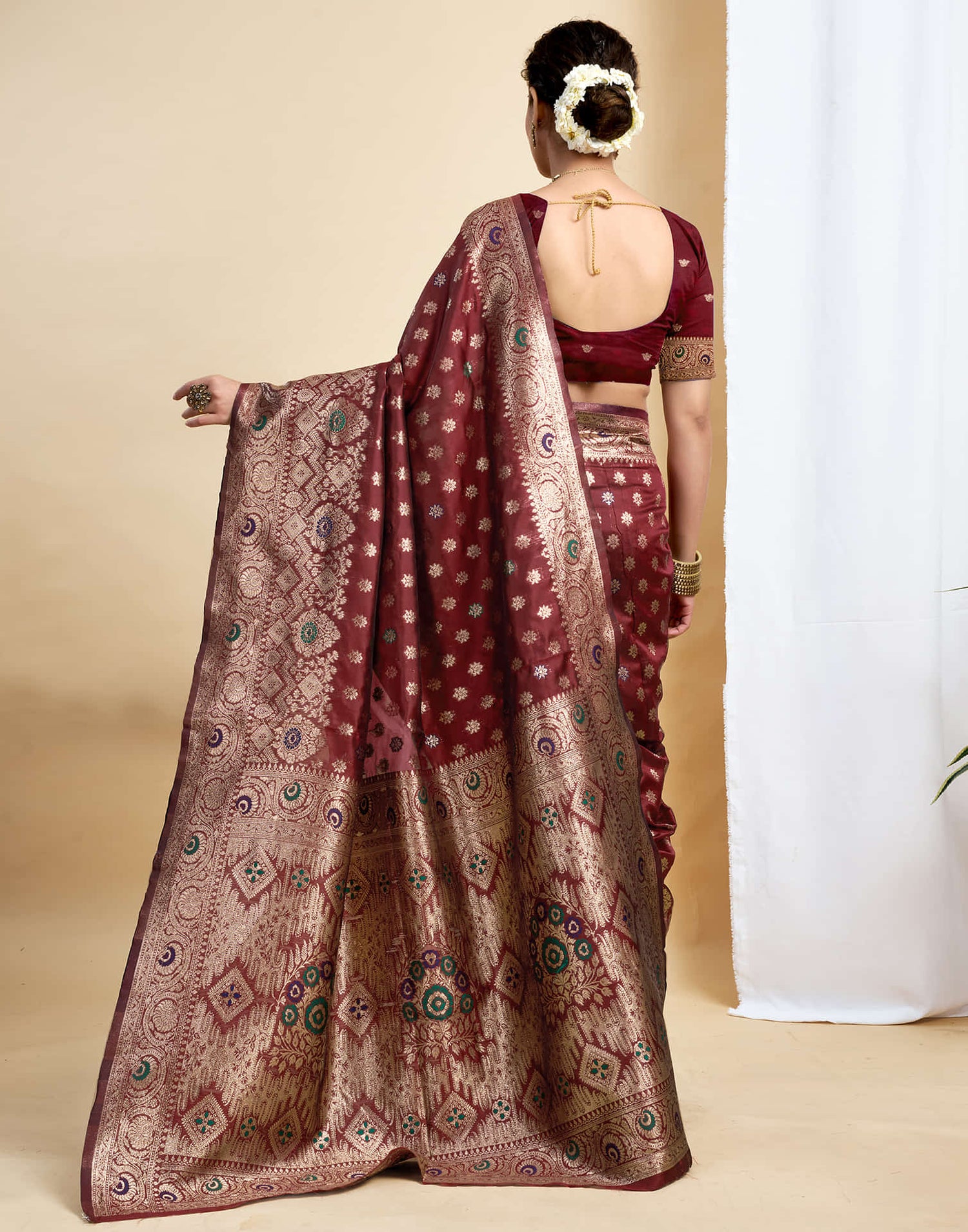 Maroon Silk Woven Kanjivaram Saree