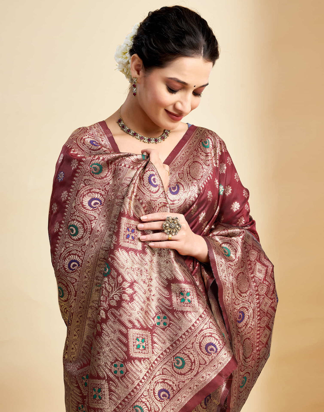 Maroon Silk Woven Banarasi Saree