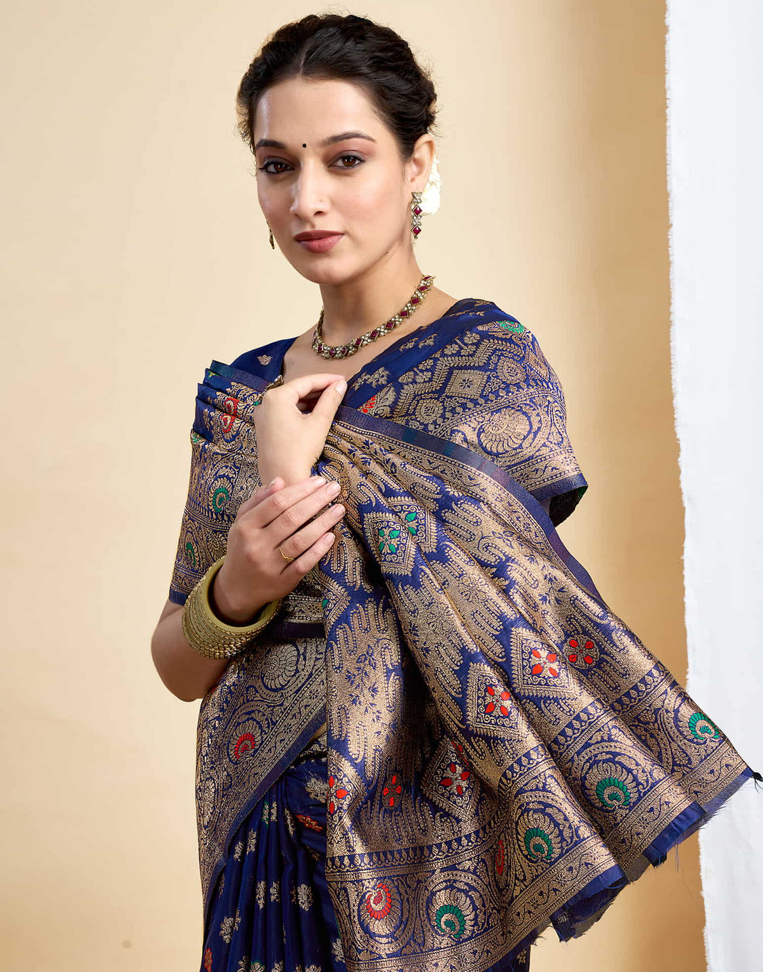 Navy Blue Silk Woven Banarasi Saree