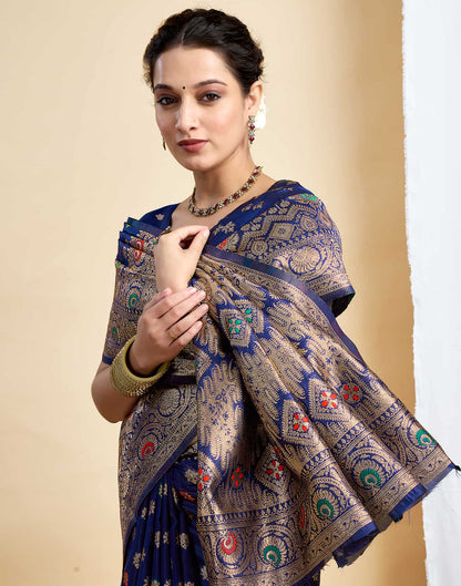 Navy Blue Silk Woven Kanjivaram Saree