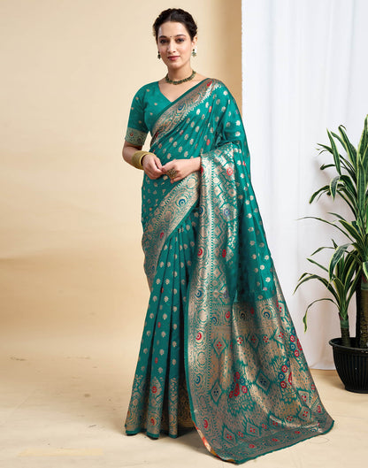 Teal Green Silk Woven Kanjivaram Saree