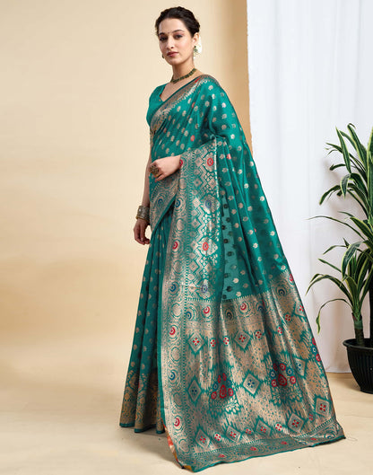 Teal Green Silk Woven Kanjivaram Saree