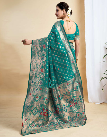 Teal Green Silk Woven Kanjivaram Saree