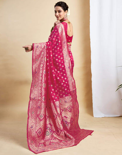 Rani Pink Silk Woven Kanjivaram Saree