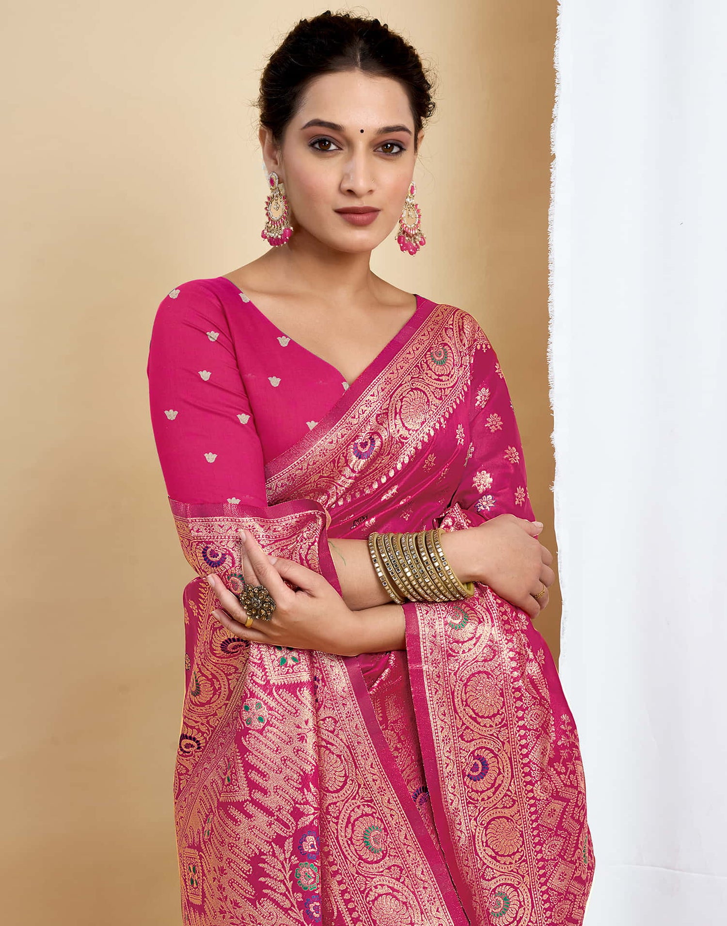 Rani Pink Silk Woven Kanjivaram Saree