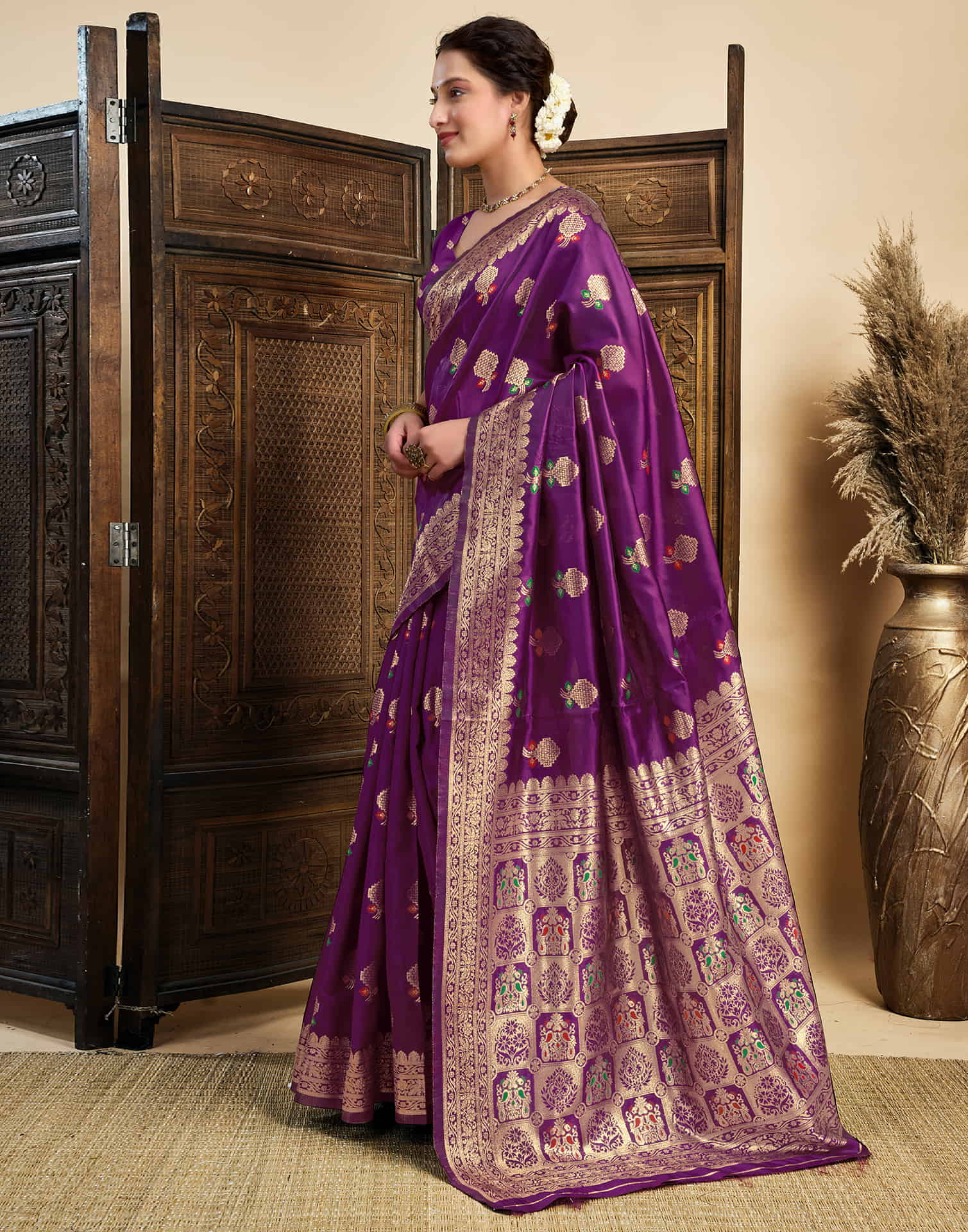 Wine Silk Woven Kanjivaram Saree