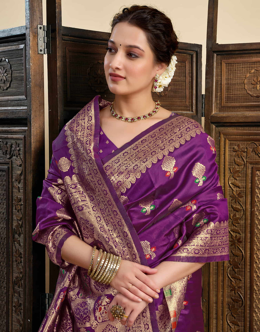 Wine Silk Woven Kanjivaram Saree