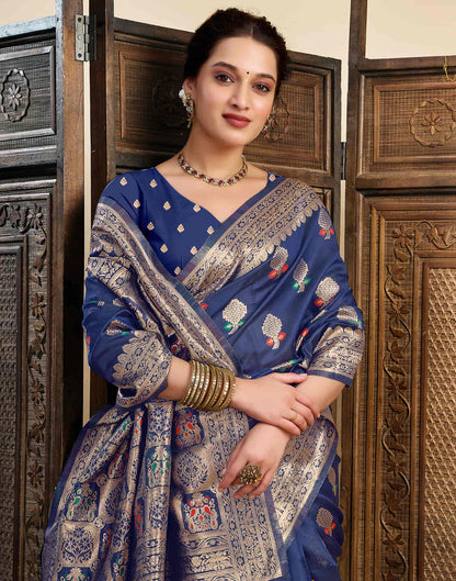 Navy Blue Silk Woven Kanjivaram Saree