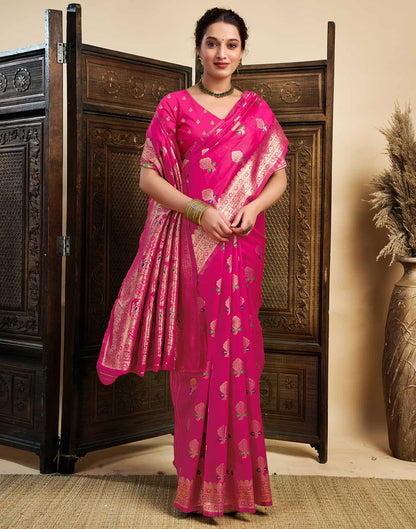 Rani Pink Silk Woven Kanjivaram Saree