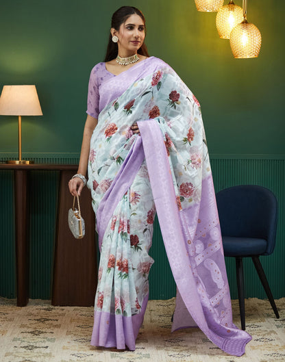 Lavender Silk Floral Printed Saree