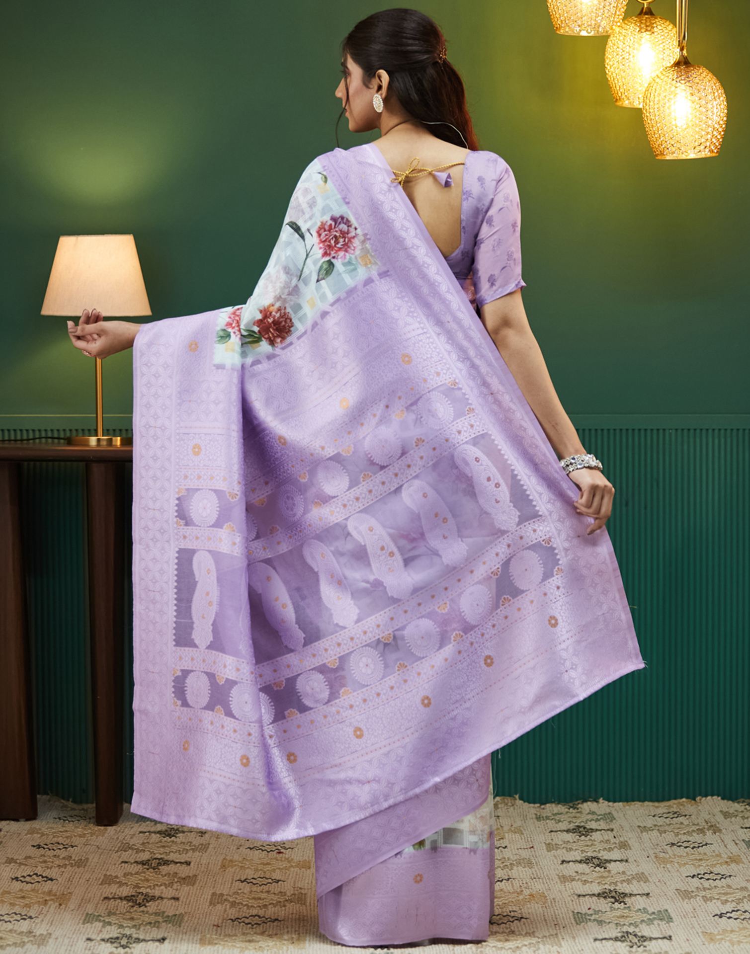 Lavender Silk Floral Printed Saree