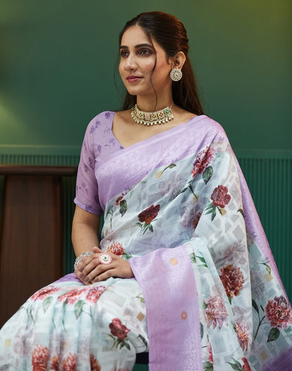 Lavender Silk Floral Printed Saree