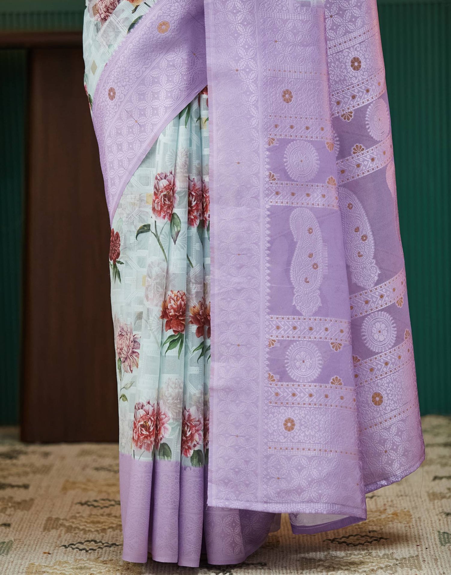 Lavender Silk Floral Printed Saree