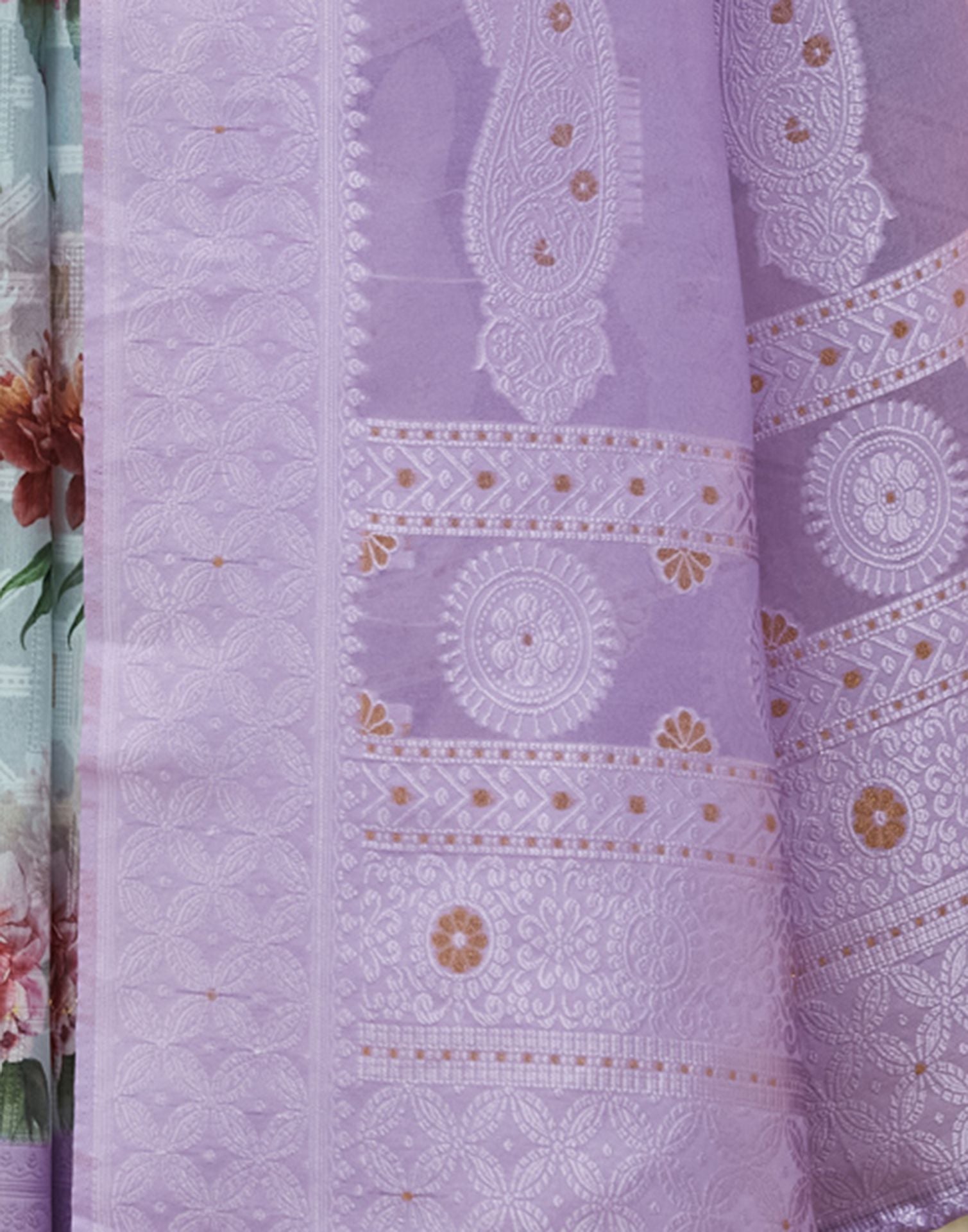 Lavender Silk Floral Printed Saree