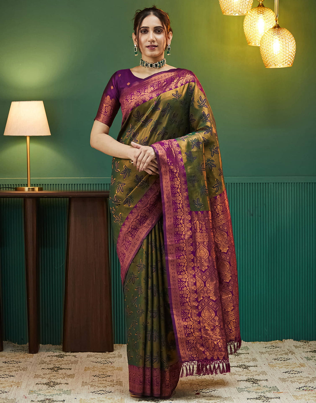 Dark Purple Silk Woven Banarasi Saree