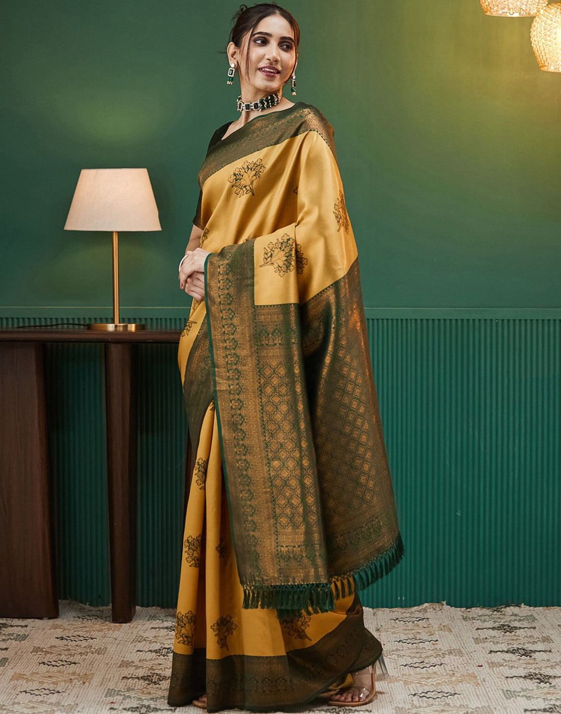 Mustard Yellow Silk Woven Banarasi Saree