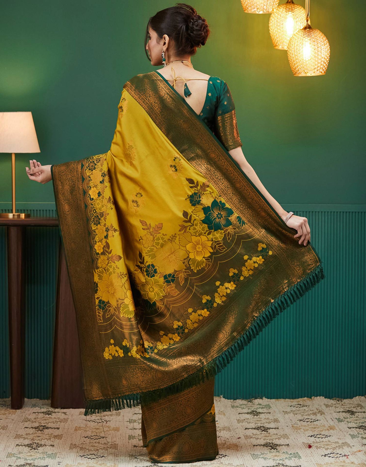 Lime Green Silk Woven Saree