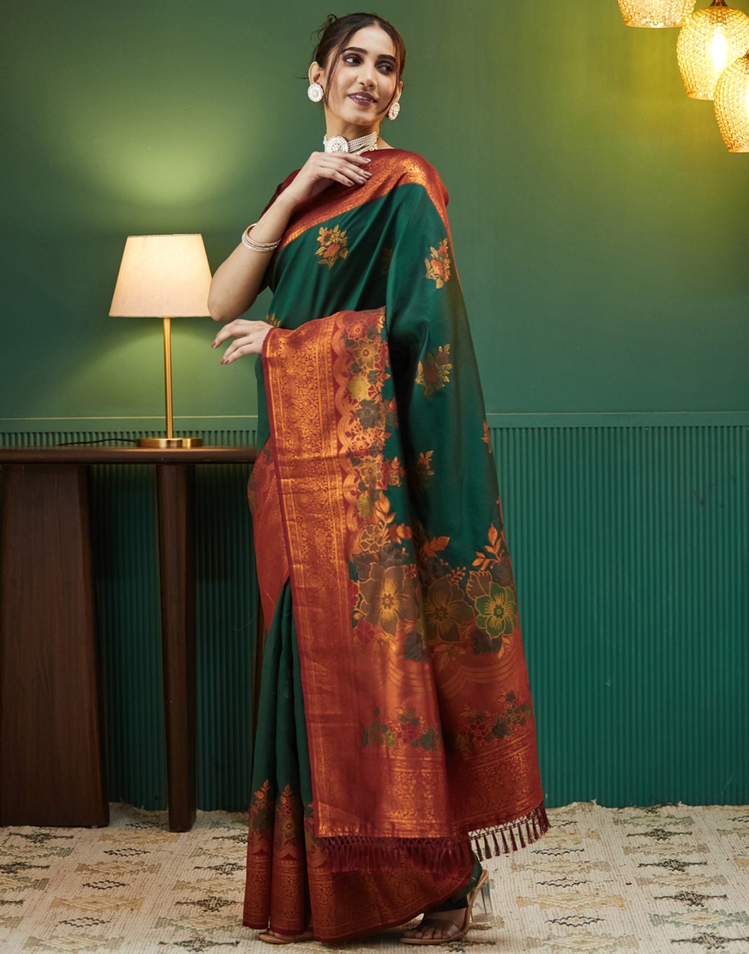 Dark Green Silk Woven Saree