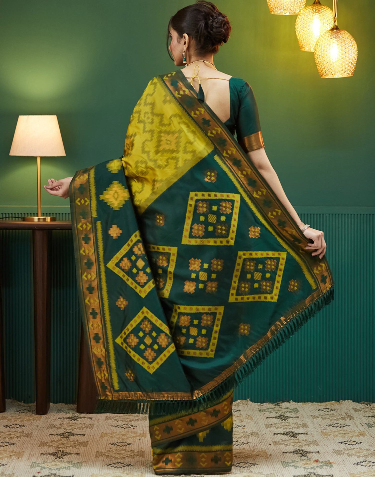 Lime Green Silk Woven Saree
