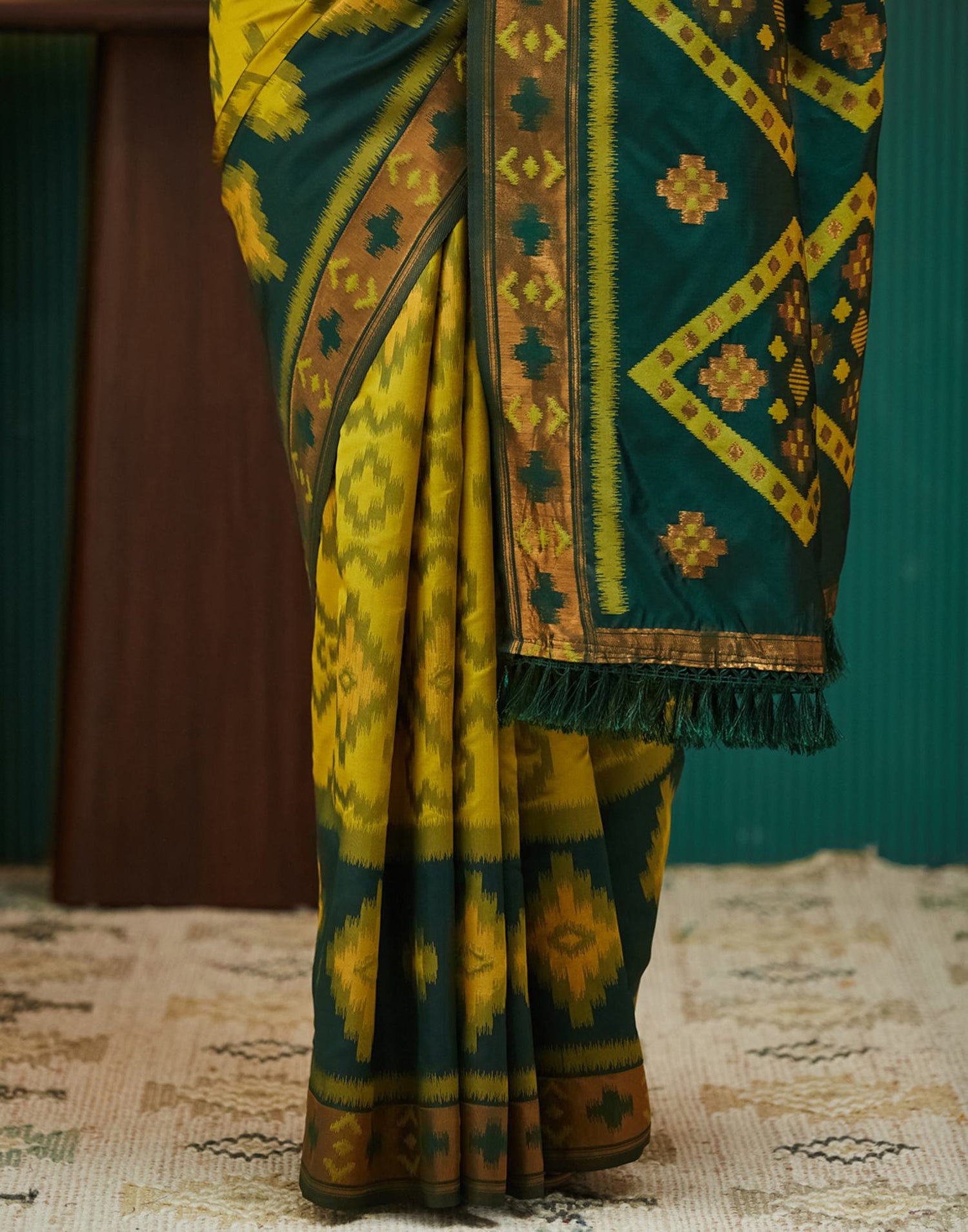 Lime Green Silk Woven Saree