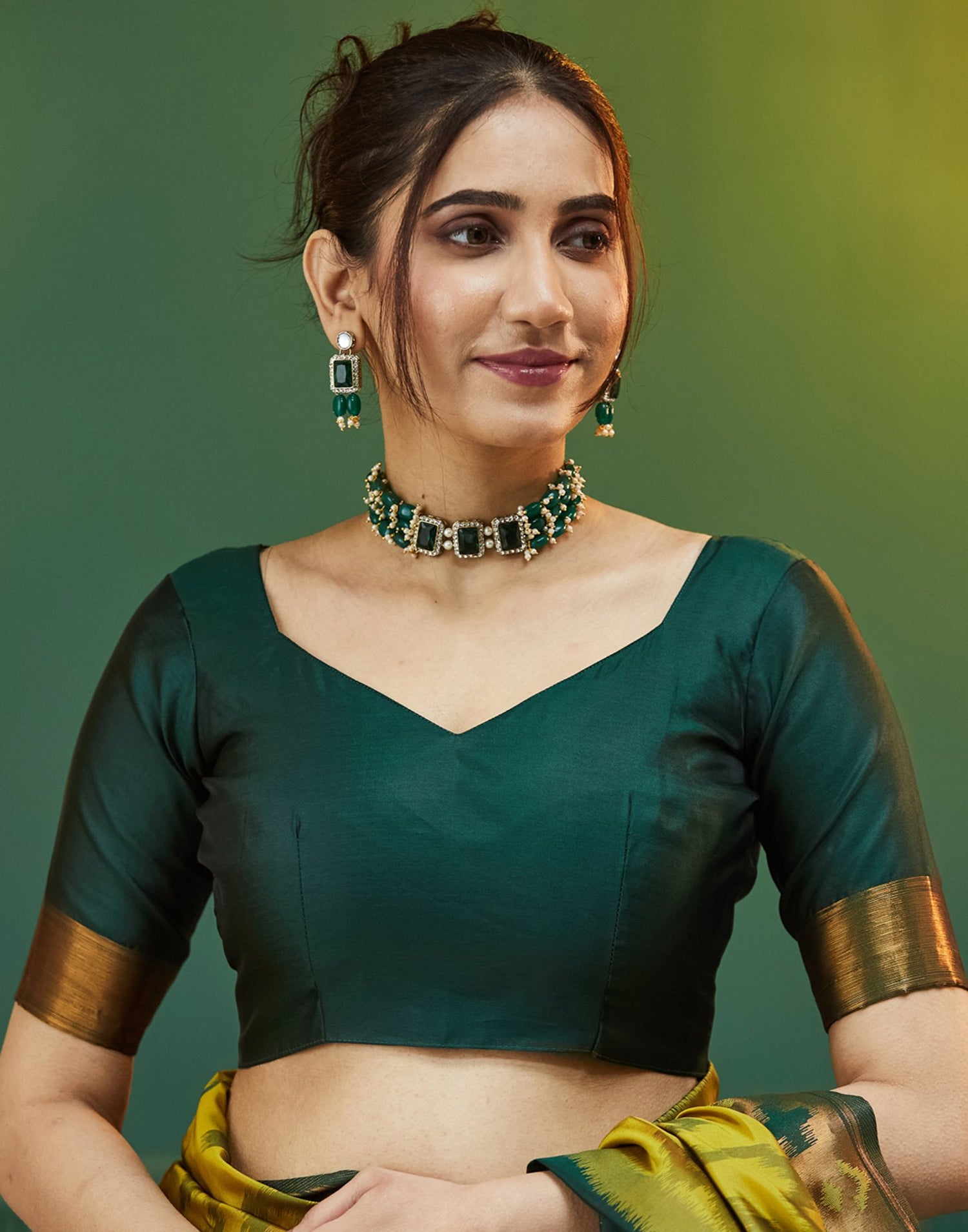 Lime Green Silk Woven Saree