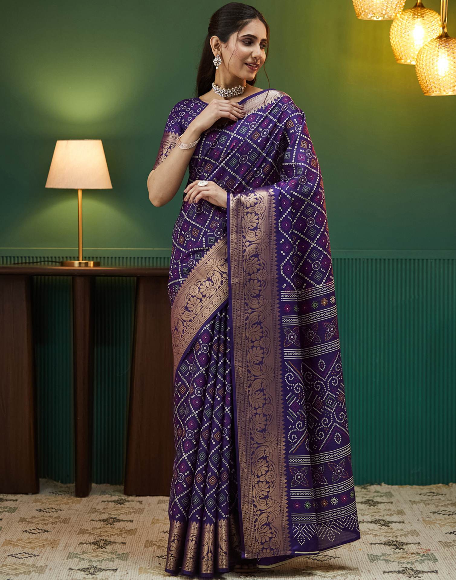 Deep Violet Bandhani Printed Silk Saree